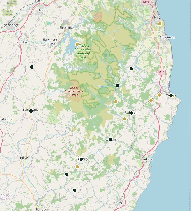 Map of County Wicklow tour locations